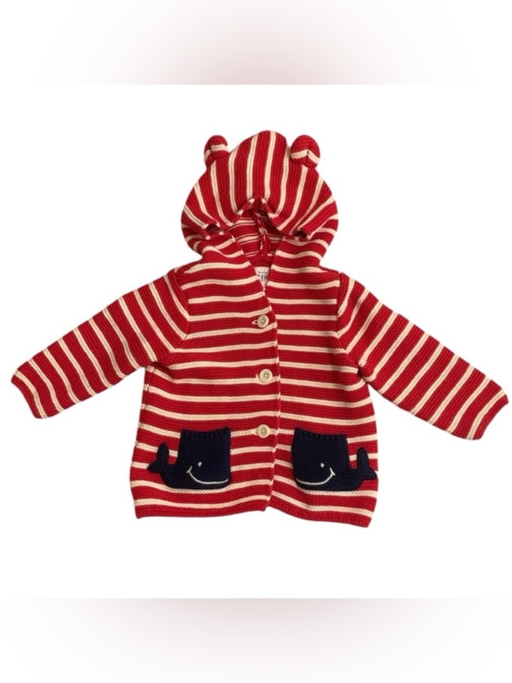 Baby Gap Whale Knit Sweater Red White Stripes Whale Pockets 6-12 Months 4th